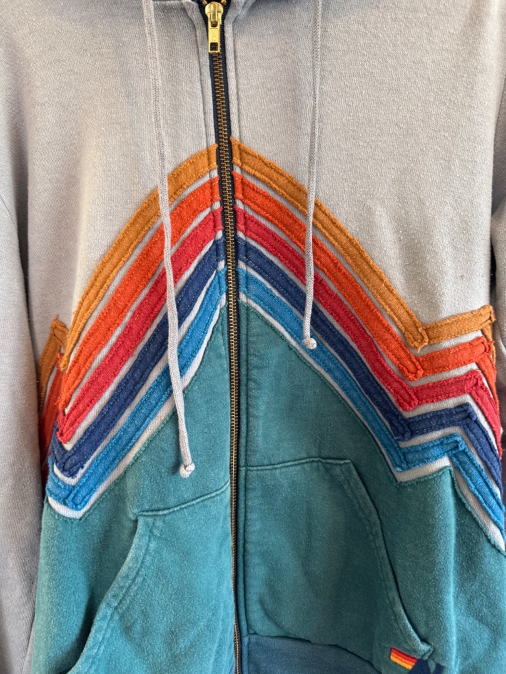 Aviator Nation Vintage Chevron Zip Hoodie Gray Medium - Picture 5 of 6